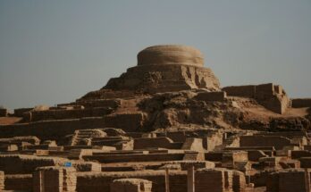Ancient ruins of Mohenjo-daro with the iconic stupa mound, Sindh Pakistan