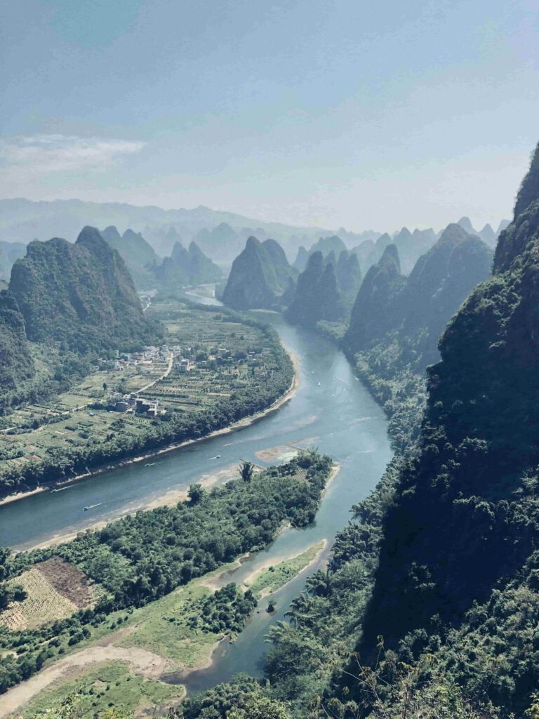 Li River bend seen from Xianggong Hill viewpoint on a clear day
