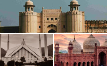 Pakistan travel highlights — Lahore Fort, Faisal Mosque Islamabad, and Badshahi Mosque Lahore. Pakistan 7 Days Budget Travel Plan