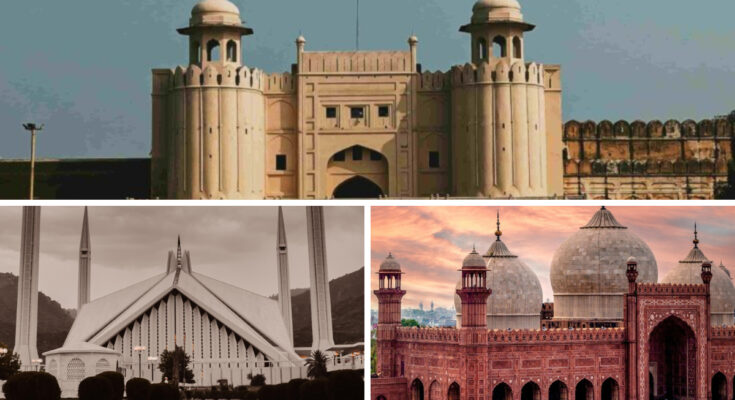 Pakistan travel highlights — Lahore Fort, Faisal Mosque Islamabad, and Badshahi Mosque Lahore. Pakistan 7 Days Budget Travel Plan